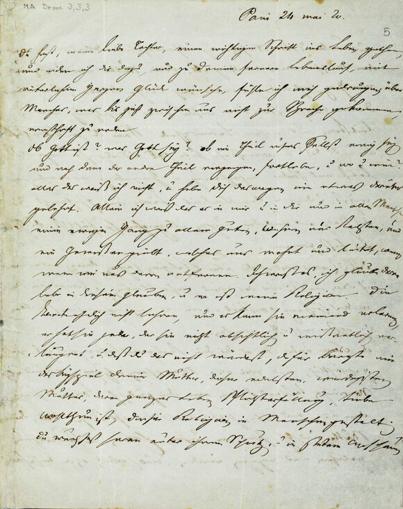 Abraham Mendelssohn Bartholdy: Brief an seine Tochter Fanny, Paris, 24.05.1820 (MA Depos.3,3,3) 
