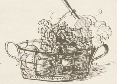 Felix Mendelssohn Bartholdy: Federzeichnung eines Obstkorbes auf einem Albumblatt, 19.10.1846 (55 Ep 1456)